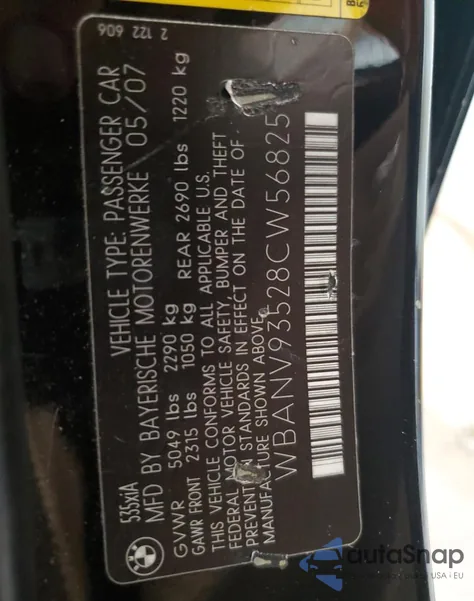 2008 BMW 535 Xi from USA, damaged, VIN WBANV93528CW56825